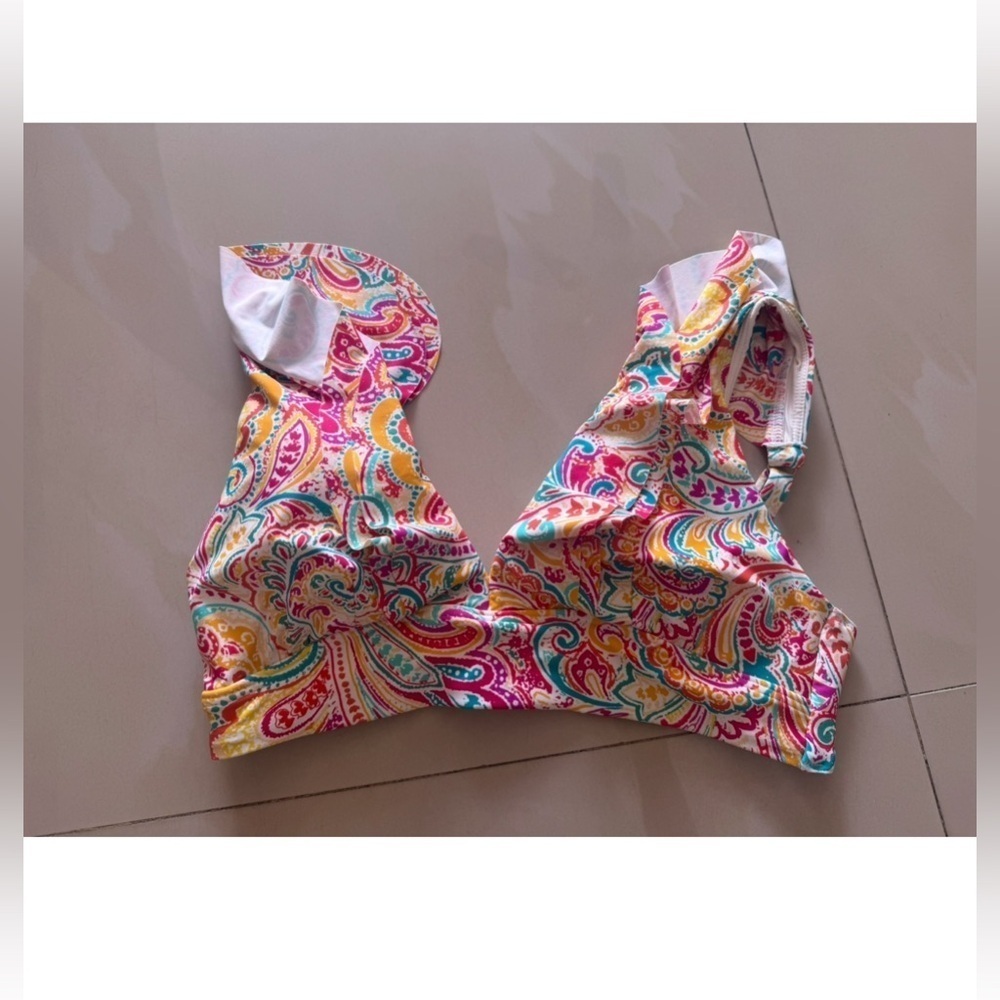 Colorful Paisley Ruffle Bikini Top - Picture 6 of 14